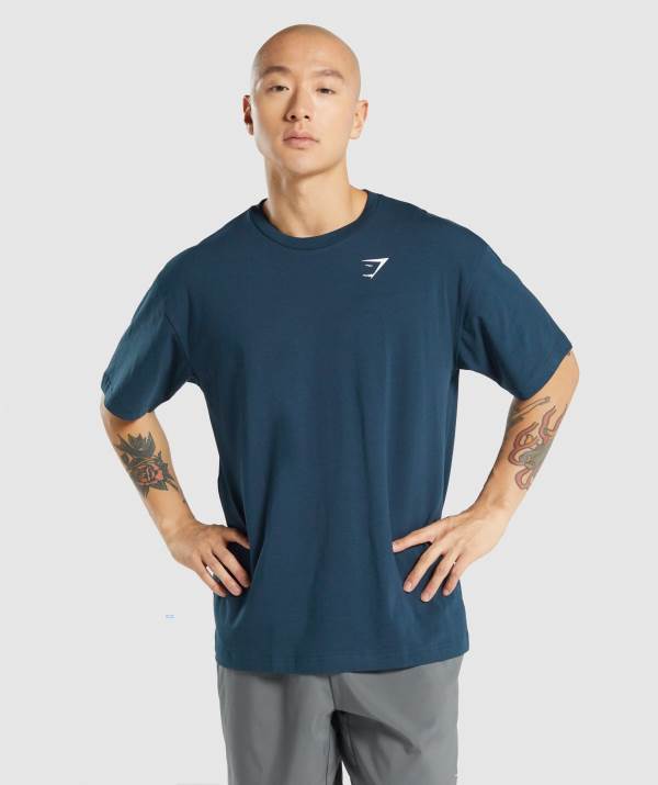 Panske Tricka Gymshark Essential Oversized Námornícka Modrá | JA8346159
